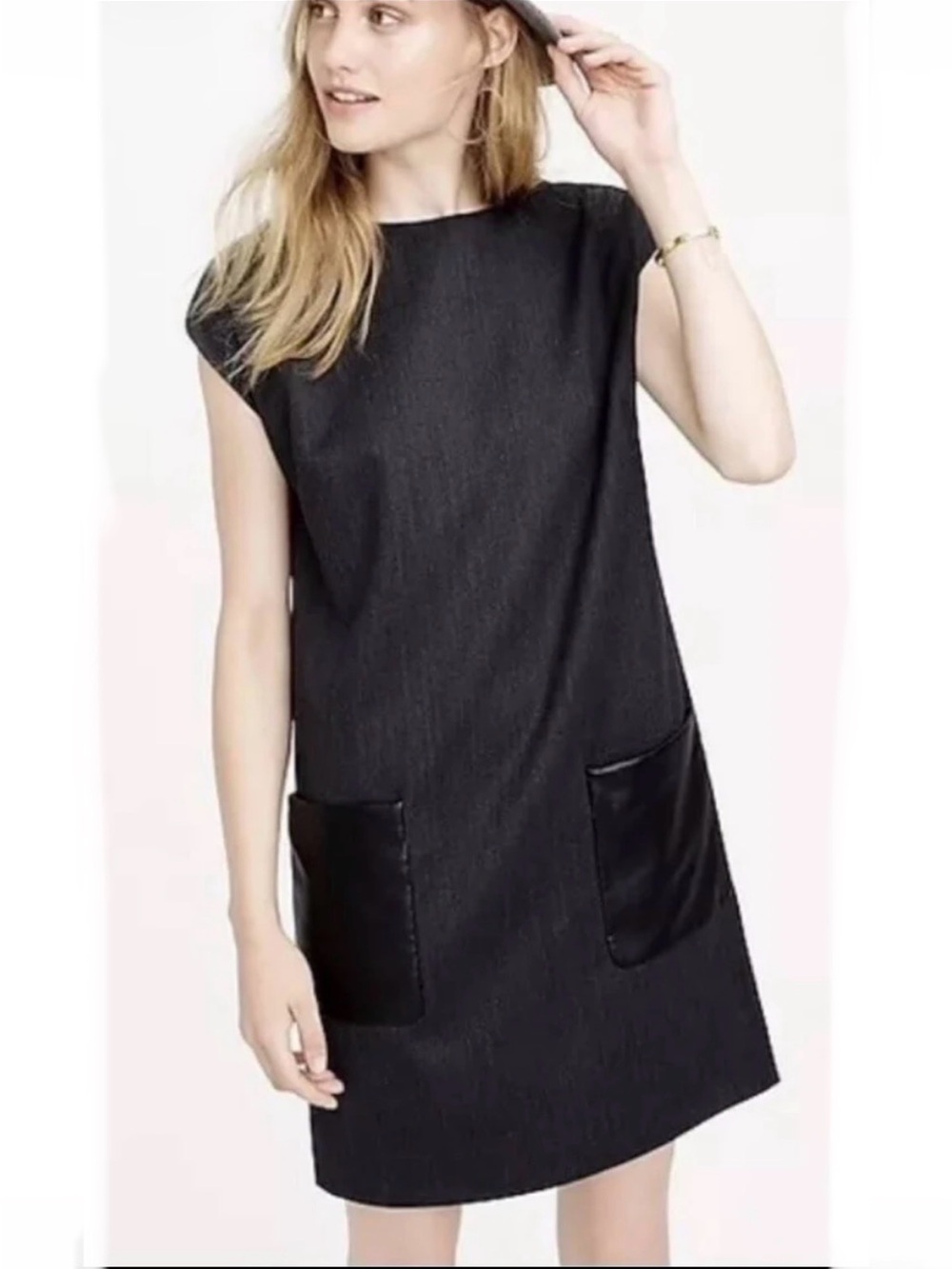 NWT J.Crew Faux-Leather Pocket Shift Dress - Charcoal Grey - Size 0